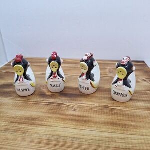 Rooster Salt Pepper and Spices Shaker Set Vintage Japan 1960s Hand Painted X4